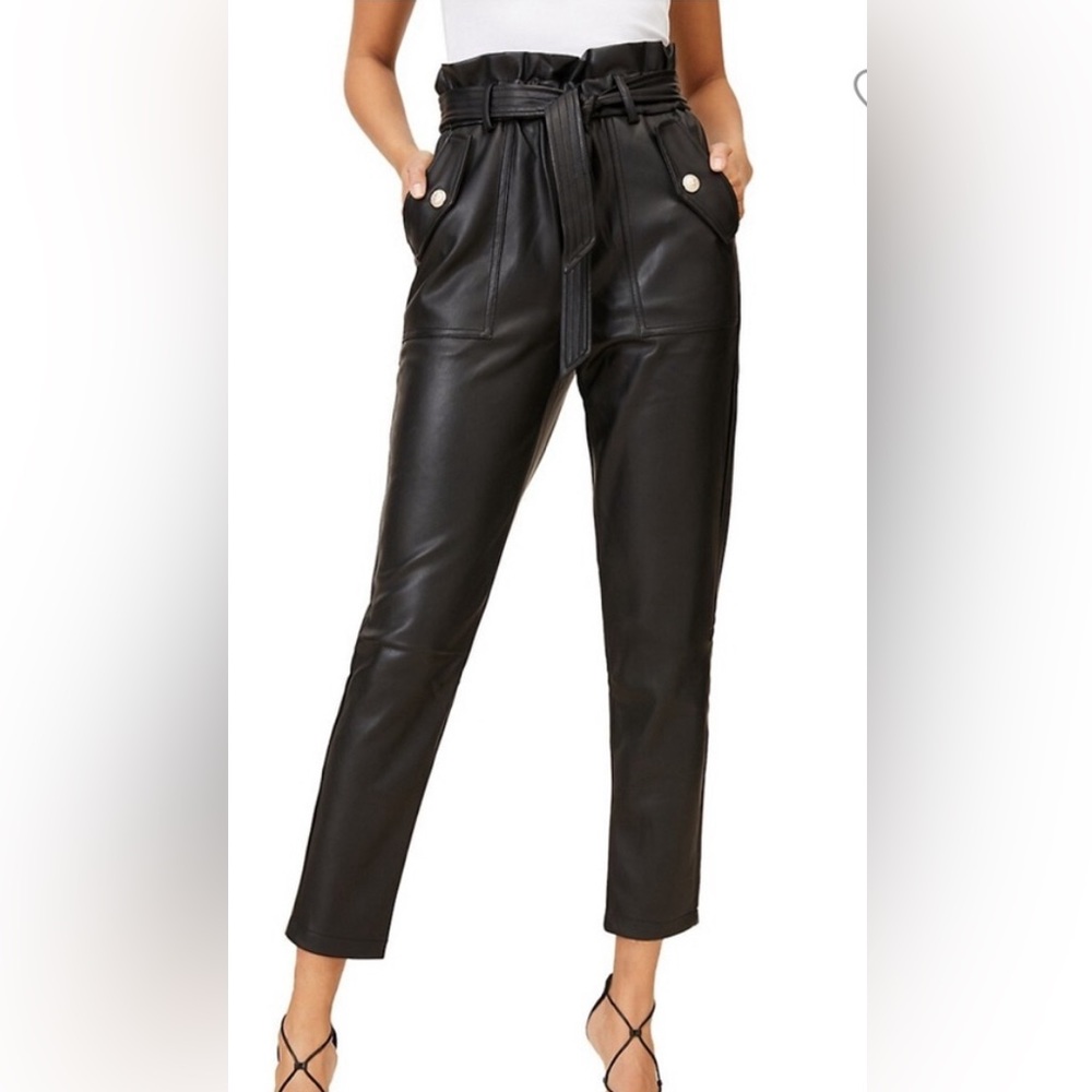 Lipsy Classic Black Faux Leather Military Button Paperbag  waist size 4